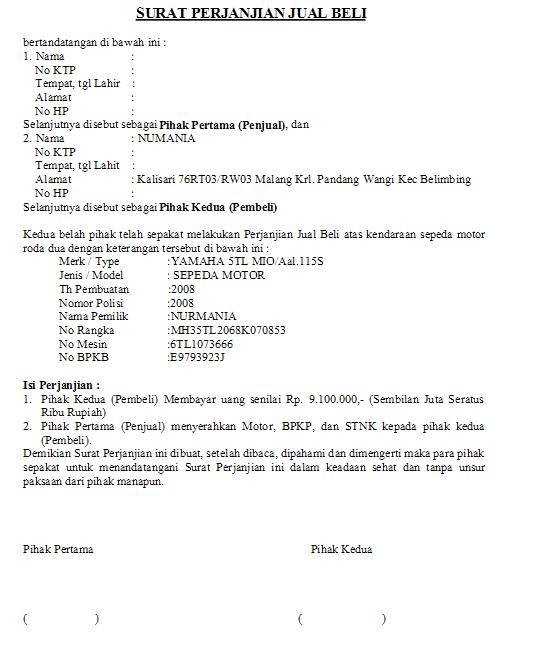 Surat Perjanjian Jual Beli [ www.BlogApaAja.com ]