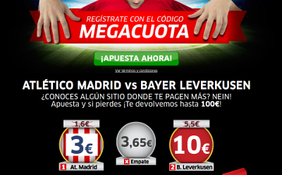 marca apuestas megacuota mas bono 150 euros champions Atletico vs Leverkusen 17 marzo