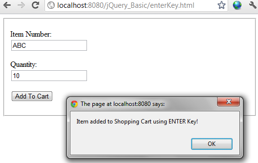 jQuery ENTER key example