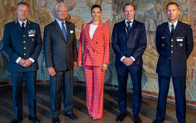 By Malina celia pants. Crown Princess Victoria wore a flora coral checker blazer from By Malina. She wore white top from By Malina