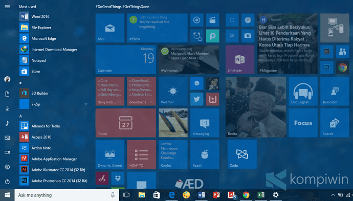 tampilan start windows 10