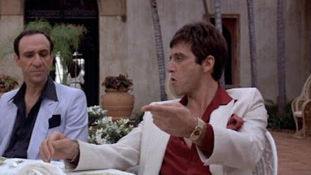 Szenenfoto aus "Scarface" (1983): F. Murray Abraham und Al Pacino als Tony Montana