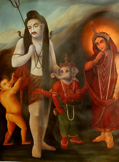 Lord Shiva with Parvathi, Lord Ganesh & Lord Murugan