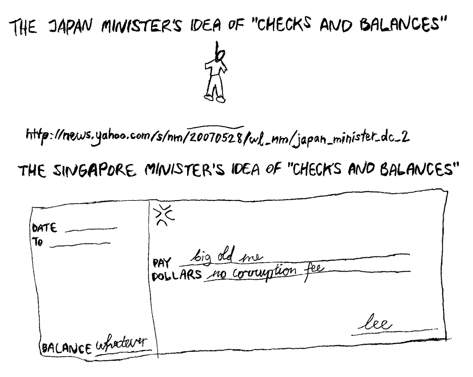 checks and balances - Japan minister, vs Singapore minister (big)