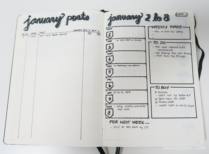 bullet journal weekly spread idea