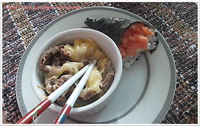 GYUDON; COMIDA ORIENTAL; bife bowl ou bacia de carne; comida japonesa; temaki; sushi;