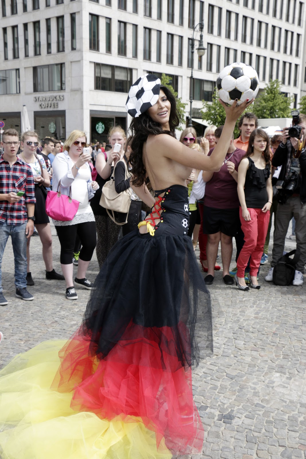 Micaela Schafer 2014 World Cup promo shoot at the Brandenburg Gate