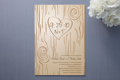 Enjoy the creative nuances of The Tree Fall Carving Wedding Invitation