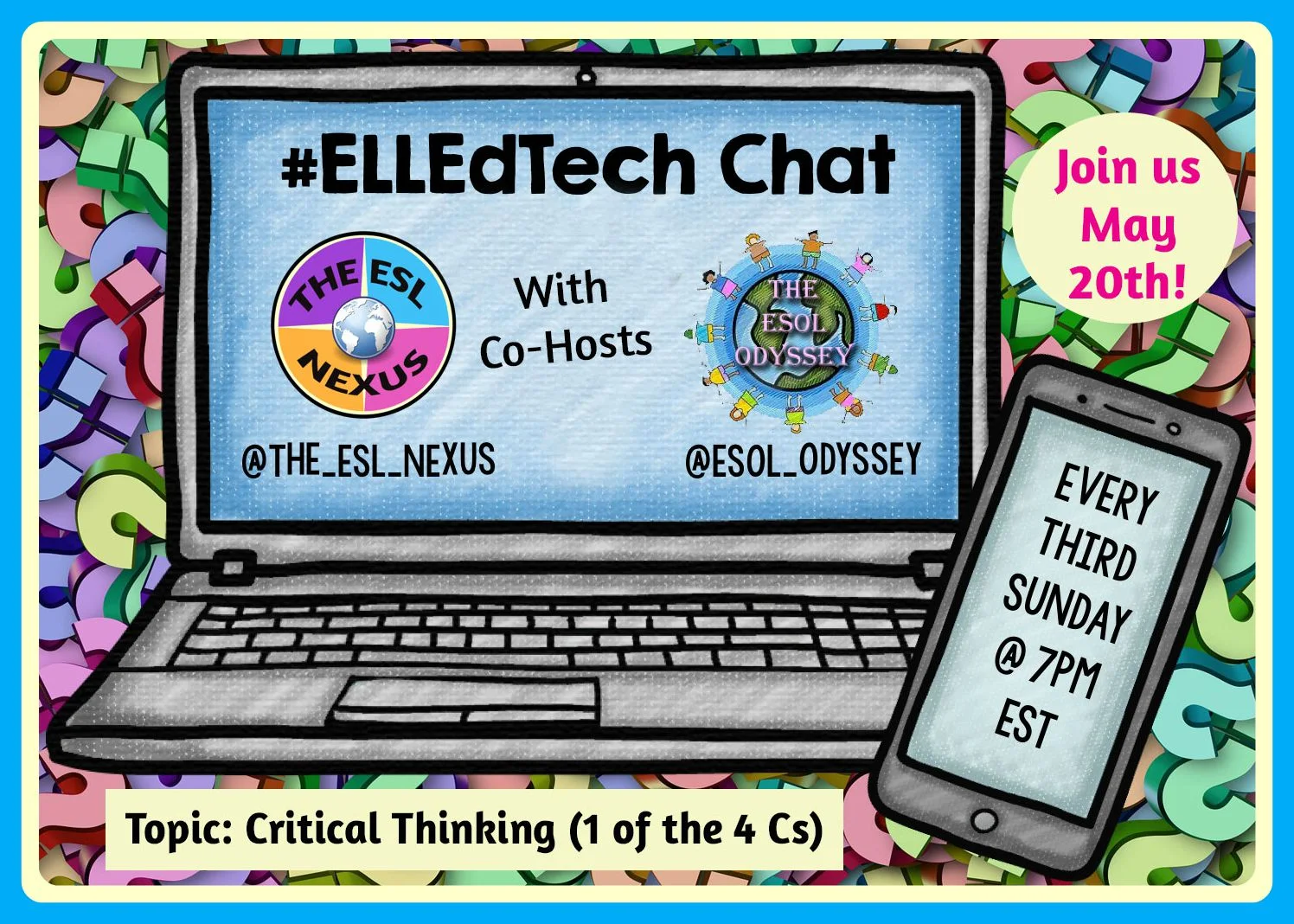 Come and discuss using tech tools to develop ELLs' critical thinking skills in the next #ELLEdTech Twitter chat on May 20, 2018 | The ESL Nexus