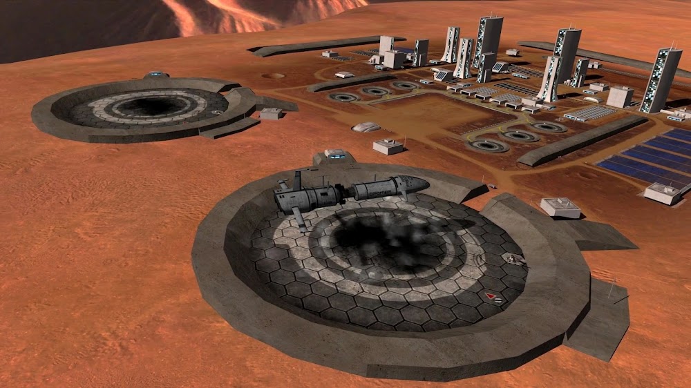 Cargo spaceship landing at Orcus Patera base on Mars from Orbiter space flight simulator