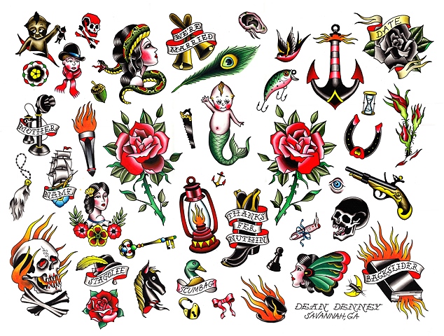 Old School Tattoo flash by Dean Denney