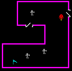 Heat map of the enemy movements in a room in Venture, with Winky facing skeletons