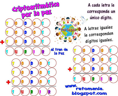 Alfamética, Criptoaritmética, Criptosumas, Paz, Semana por la Paz