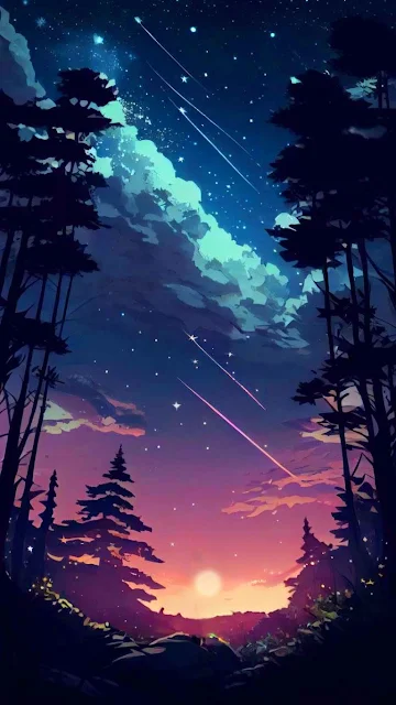 Night Sunset Trees Starry Sky Forest iPhone Wallpaper