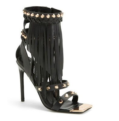 Ivy Kirzhner Black high heele sandals with fringe and gold hardware detail