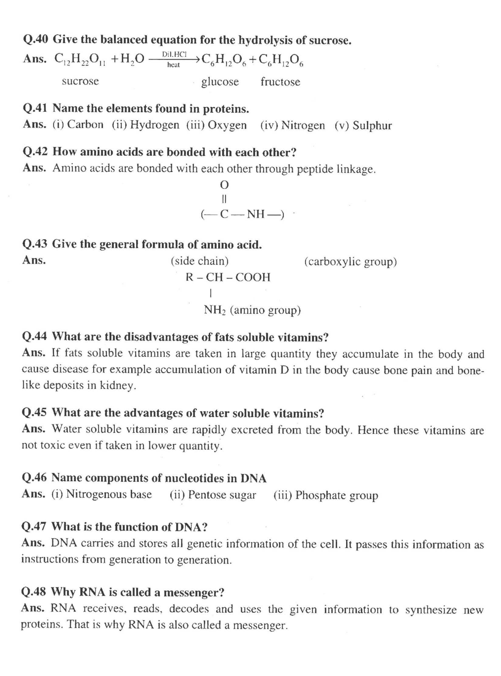 Chemistry Notes Chapter 5 Class 10th  Chapter Name: Biochemistry {SCQs}
