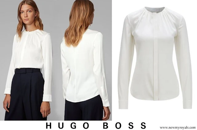 Crown Princess Mette-Marit wore Hugo Boss Banora 8 silk blouse
