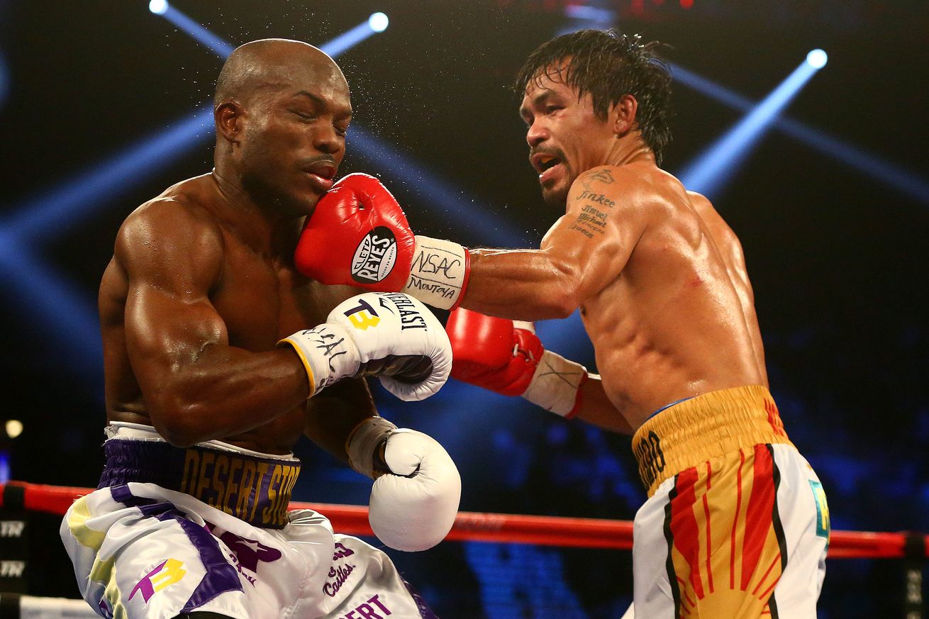 Pacquiao connected with a strong left short to Bradley’s chin.