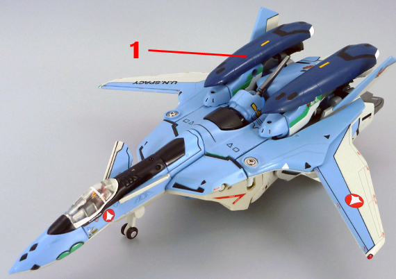 Macross VF-X2 VF-19A VF-X Ravens Excalibur with Super Pack Armament weapon position