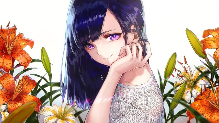 Anime, Girl, Cyring, Flowers, Purple, Hair, 4K, #4.639 ...