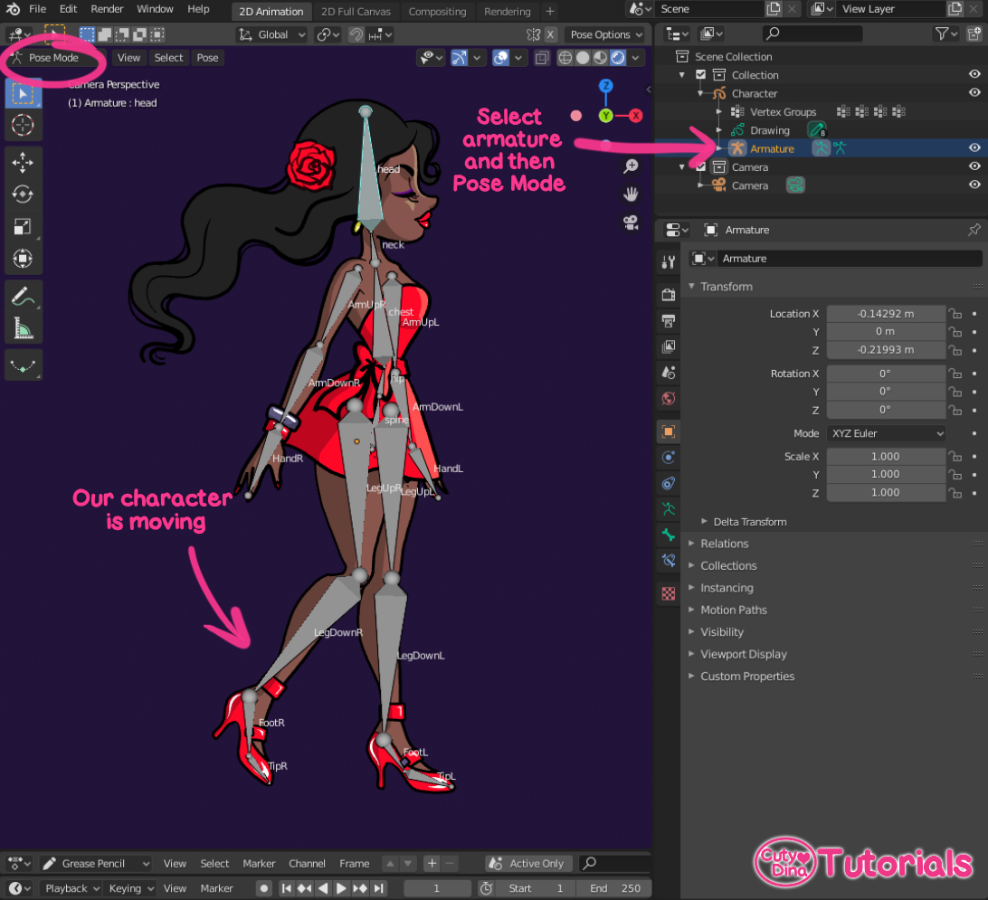 Rigging 2D character in Blender  | CutyDina - Illustrator, 2DAnimator