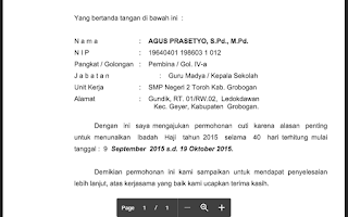 Contoh Surat Izin Cuti Pergi Haji Untuk PNS Lingkungan 