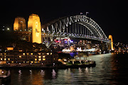 The Sydney Harbour Bridge at night, viewed from the Overseas Passenger . (sydney harbour bridge night)