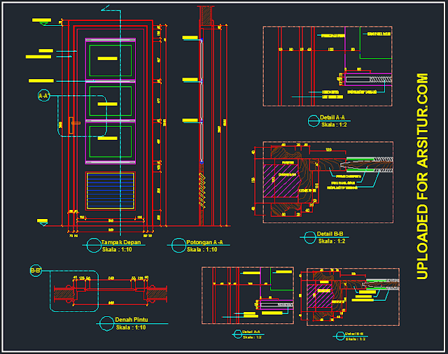 Gambar detail pintu swing dan kusen pintu berikut ini sanggup kita pergunakan untuk menciptakan a Detail Pintu Swing dan Kusen Pintu - Contoh Gambar AutoCAD DWG