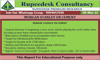 MORGAN STANLEY ON CEMENT - Rupeedesk Reports -09.03.2021