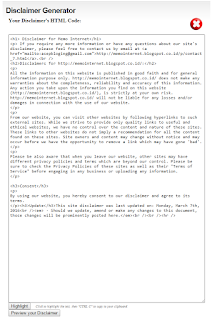 Hasil Disclaimer untuk blog atau situs yang anda masukan identitasnya