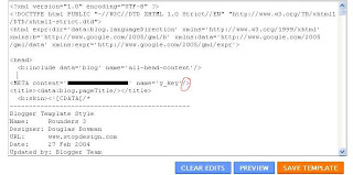 add yahoo meta tag to blogger template 