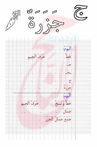 تعليم الأطفال الخط، كراسة خط للحروف العربية مصورة و pdf