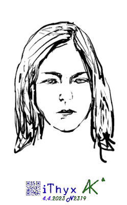 Набросок лица молодой женщины с коричневыми волосами и стрелками на глазах. Автор рисунка: художник Андрей Бондаренко #iThyx