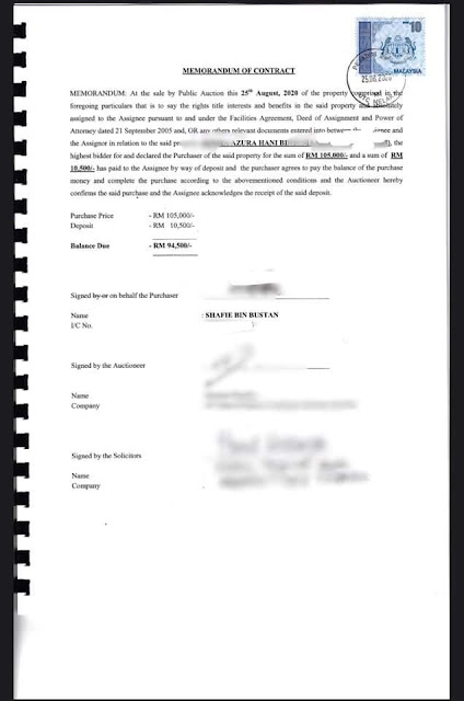 Dokumen Pembelian Rumah "Busuk" yang dibeli pada harga RM105 ribu