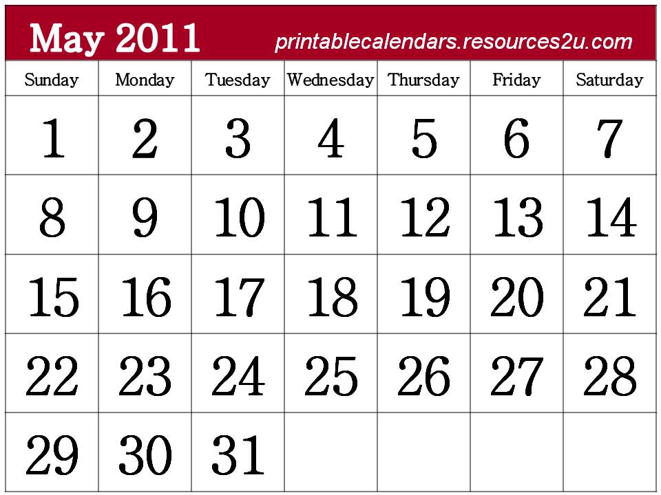 printable calendars may 2011. Downloadable Calendar May 2011