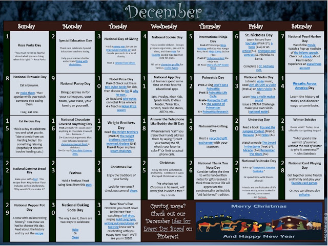 Academic ideas for each day in December with link pairings