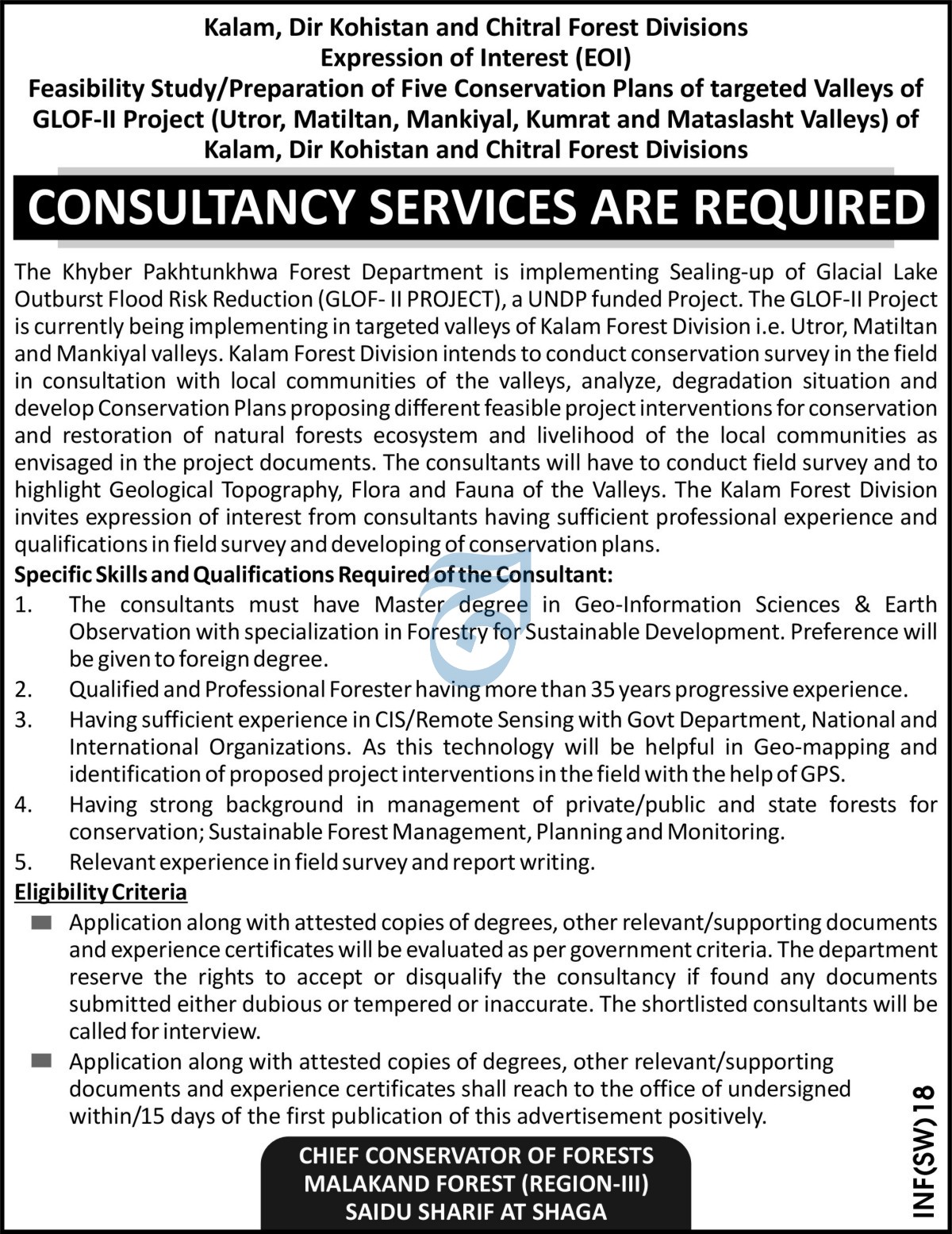 Forest Department Consultant Posts Chitral 2023