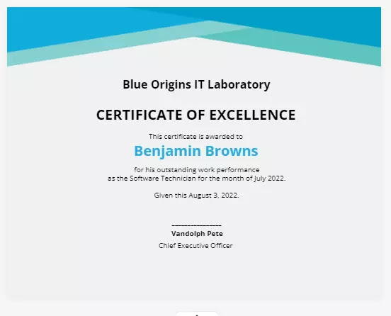 Template Work Certificate of Performance
