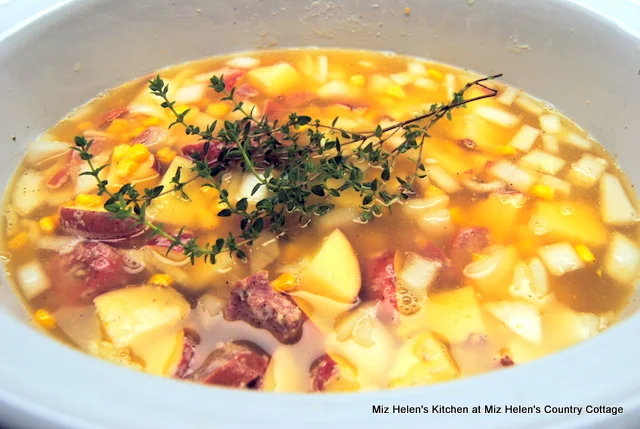 Country Corn, Potato and Sausage Chowder at Miz Helen's Country Cottage