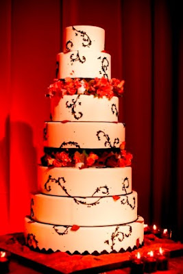 red flower wedding cake