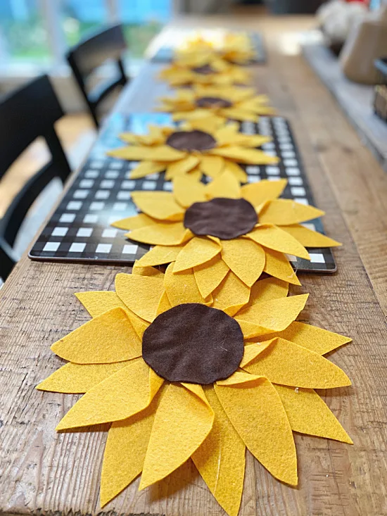 row of felt sunflowers