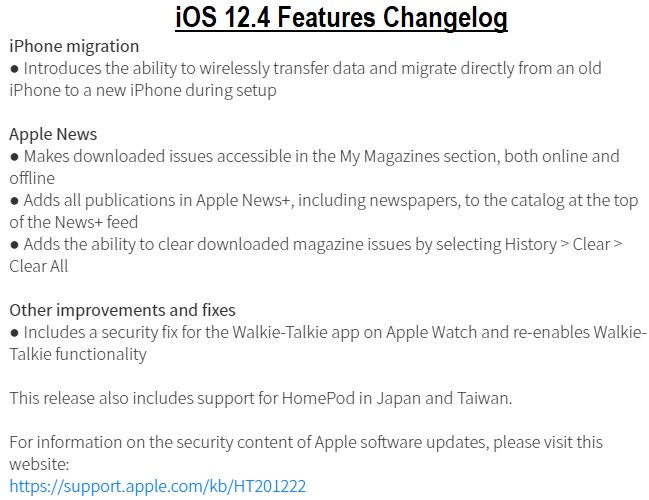 iOS 12.4 Changelog