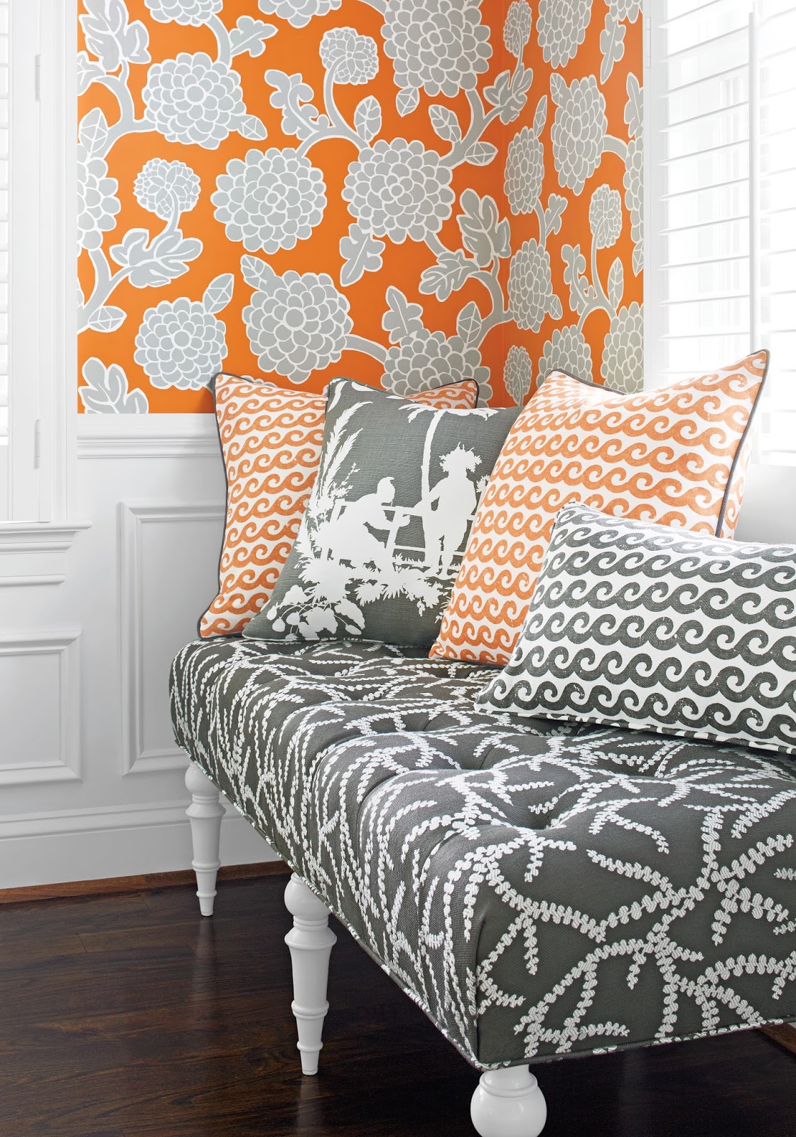 Wallpaper: Nikko in Tangerine and Grey