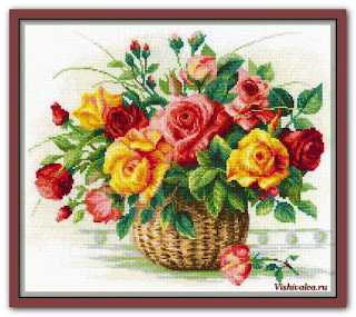 Download cross stitch scheme 1722 "Basket With Roses" Riolis