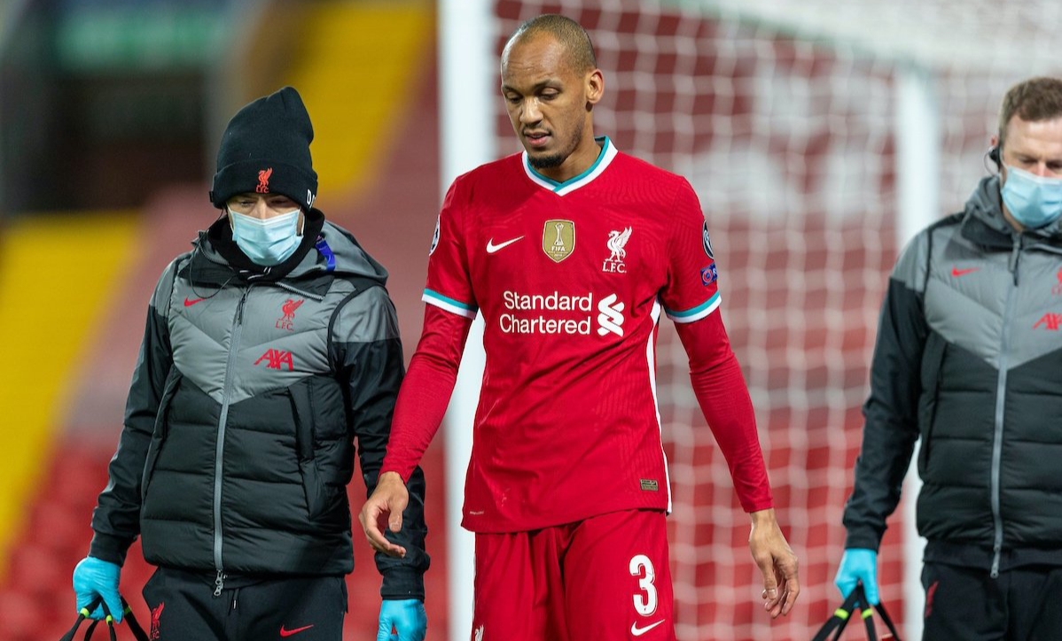 Fabinho injured against Midtjylland.