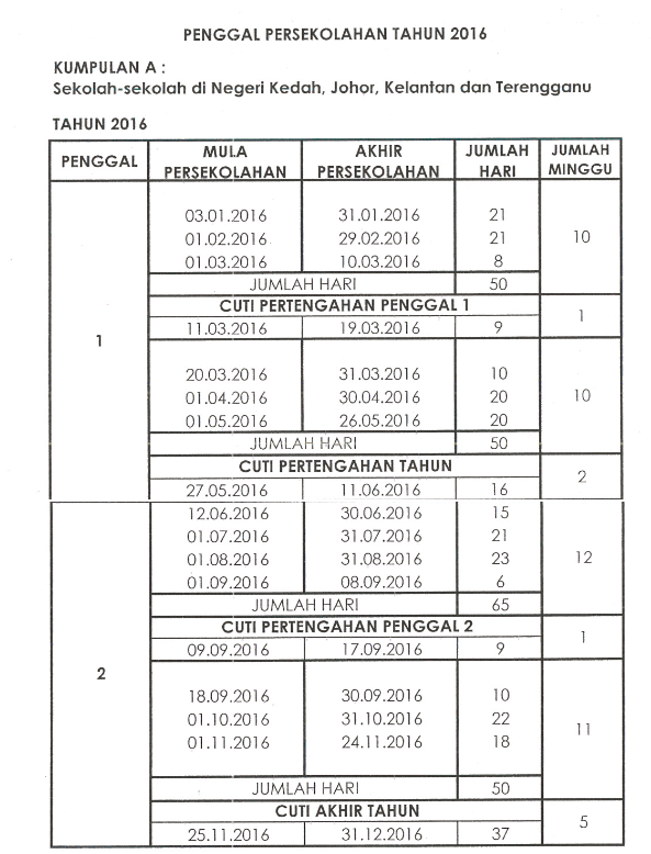 Kalendar Cuti Umum 2016 Dan Cuti Sekolah Malaysia