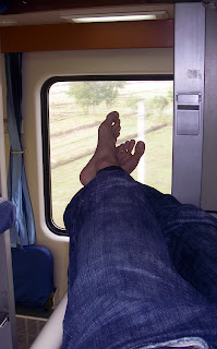 Tibetan plateau through window of Qinghai-Tibet Railroad