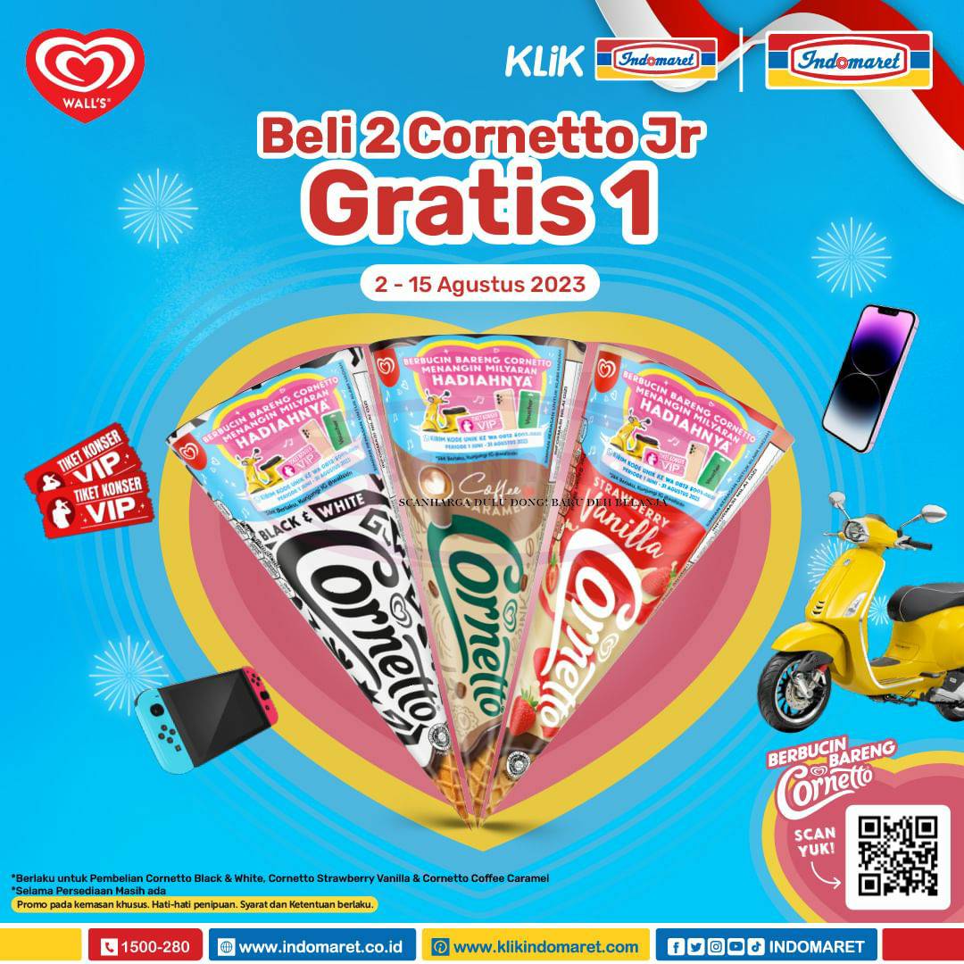 Promo INDOMARET BELI 2 GRATIS 1 Wall's Cornetto Jr