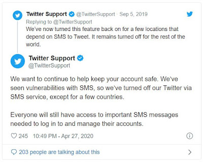 Twitter discontinued SMS tweeting feature