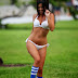 Claudia Romani - Playing Football in Bikini at a Park in Miami